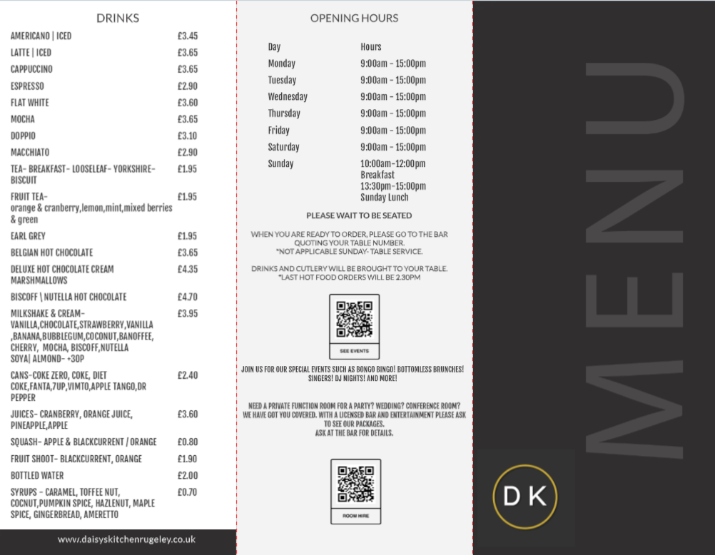 Menu At Daisy's Kitchen Rugeley
